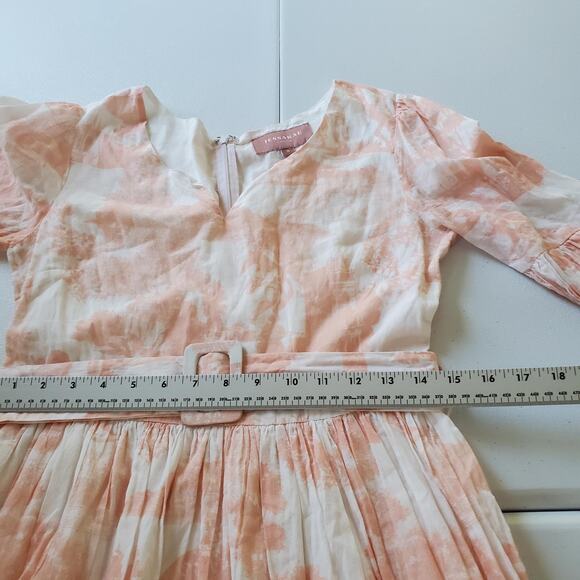 JESSAKAE Dress Womens Small Pink White Belted Tiered Maxi V Neck Toile Print - Picture 7 of 13